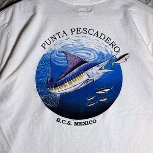 Cusma Mexico Vintage Marlin Fishing T-Shirt White Large Punta Pescadero BCS